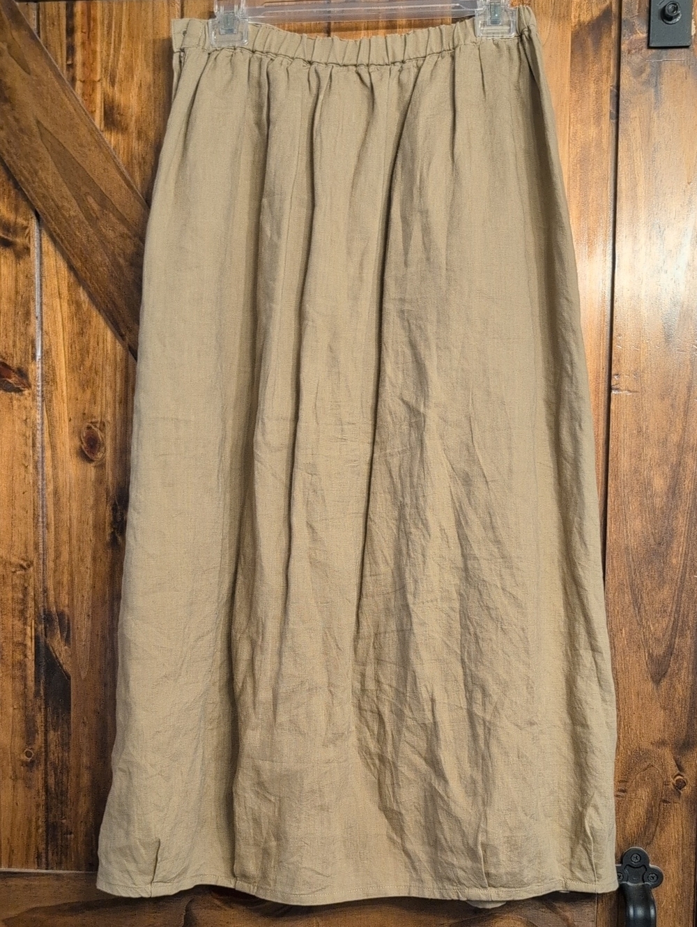 100% Linen Tan Long Skirt Sz Medium Pockets Soft Cottagecore - Picture 5 of 7